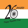 Happy India republic day on 26 January design poster. Vector Illustration with Indian ashoka wheel symbol and flag background