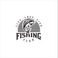 Retro fishing Logo club vector badges labels emblems . Vintage Fishing Sport Club Logo Vector silhouette