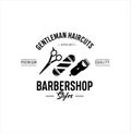 Barbershop Logo Design silhouette Vector Stock on the white background . haircut Logo Vintage Hispter badge .