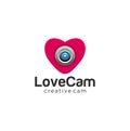 Love Cam Logo Design Illustration. Love Heart Camera Logo . Love Photography Logo Template Vector .