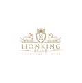 Golden Royal Lion King logo vector Stock . Lion Logo Vintage Retro Hipster Royalty Free Stock Photo