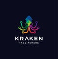 Kraken Octopus Tech Logo . Kraken Octopus Logo Polygon Colorful Template . cuttlefish Logo Design . Squid Logo