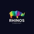 Rhino Logo Polygon Vector Colorful . Power Tech Rhinoceros Logo Design Vector Illustration