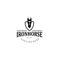Iron Horse Logo Vintage Retro Hipster silhouette Illustration Design Vector Stock . Horse Race Logo Design . Reining Horse Equestr Royalty Free Stock Photo