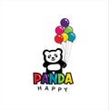 Panda Kids Logo . Happy Panda with balloon logo vector colorful . Panda Funny Logo Illustration