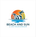 Marine property Logo Design Illustration . Beach House Logo Design, Beach Real Estate Logo, Beach Resort, Village Logo, Beach Hote