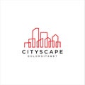 Line buildings logo template. Abstract real estate vector design. Cityscape logotype