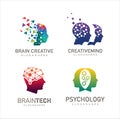 Set of Head Tech logo, Pixel Head logo concept vector, Robotic Technology Logo template designs illustration