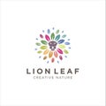 Lion Leaf Logo Colorful Design Vector Stock . Lion Nature Logo Organic Design Illustration