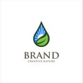 Water drop sun leaf logo . nature ecology logo,plant symbol,sun power,water drop icon . Water Drop Leaf Logo Royalty Free Stock Photo