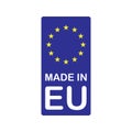 Made in EU  European Union  vertical label with Europe flag stars. Royalty Free Stock Photo