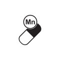 Mineral vitamin Manganum Manganese supplement for health. Capsule with Mn element icon, healthy symbol. Vector illustration Royalty Free Stock Photo