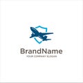 Shield plane logo Design Vector Stock .Air plane jet travel logo design . plane flying Logo Royalty Free Stock Photo