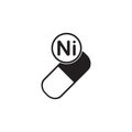 Mineral vitamin Niccolum supplement for health. Capsule with Ni element icon, healthy symbol. Vector illustration isolated Royalty Free Stock Photo