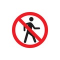No access for pedestrians prohibition sign, vector illustration isolated on white background. Royalty Free Stock Photo