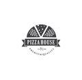 Vector vintage fast food logo. Hipster natural Pizza House label, sign. Bistro icon. Street eatery emblem Royalty Free Stock Photo