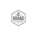 Vintage Burger sandwich logo. Hipster natural Fast Food label, sign. Bistro icon. Street eatery emblem Royalty Free Stock Photo