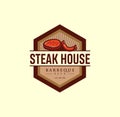Vintage steak house logo.Set of vintage retro badge, label, logo design templates for hotdog, steak house, grill menu.