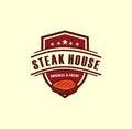 Vintage steak house logo.Set of vintage retro badge, label, logo design templates for hotdog, steak house, grill menu. Royalty Free Stock Photo