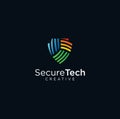 Creative Abstract Colorful Shield Tech Logo Line Design Illustration . Security Tech Logo . Secure Tech Logo Template