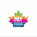Canadian Running Logo Design vector illustration. maple leaf running logo . Canadian Sport Logo . Canada Running Logo .