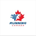 Canadian Running Logo Design vector illustration. maple leaf running logo . Canadian Sport Logo . Canada Running Logo