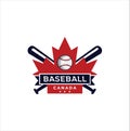 Canadian Baseball Logo Design vector illustration. maple leaf Baseball logo . Canadian Sport Logo . Canada Baseball Logo