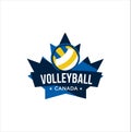 Canadian Volleyball Logo Design vector illustration. maple leaf Volleyball logo . Canadian Sport Logo . Canada Volleyball Logo .
