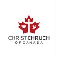 Maple Church Logo Design vector illustration . Canadian church Logo . Maple Leaf Cross Logo