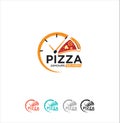 Pizza Time Logo Design Vector Stock . Pizza delivery logo Illustration . pizza 24 hours Logo . Pizza fast food sign icon Royalty Free Stock Photo