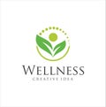Wellness Yoga Logo Design . natural health wellness fitness and yoga logo design .Human health logo design . Leaf Wellness Logo Royalty Free Stock Photo