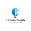 Brain Bulb Logo Design . Idea creative light bulb logo . Smart bulb tech logo icon . Bulb digital logo technology Idea Royalty Free Stock Photo