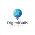 Smart bulb tech logo icon . Idea creative light bulb logo . Bulb digital logo technology Idea .Bulb Logo Design Colorfull .