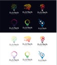 Set Of bulb tech logo icon . Idea creative light bulb logo . Bulb digital logo technology Idea .Bulb Logo Design Colorfull .