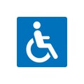 Wheelchair, handicapped, accessibility parking, access sign in flat blue design. Vector icon for apps and print isolated on white Royalty Free Stock Photo