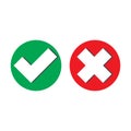 Yes and No check marks with Tick and cross signs. Vector illustration for apps and websites symbol. Red and green on white Royalty Free Stock Photo
