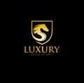 Golden Royal Luxury Horse Logo Icon Vector . Horse Chess Logo Design Gold Royal Luxury