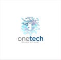 Onet Digital Logo . One Tech Logo Design . Design One Tech Shape Digital . Number 1 Abstract Digital Technology . One Pixel logo i