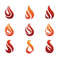 Set Of Red fire flames Logo symbols icons vector Royalty Free Stock Photo