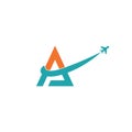 Letter A Arrow plane vector icon, logo. Initial letter a icon.