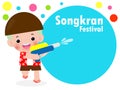 Kids holding water gun enjoy splashing water in Songkran festival, Thailand Traditional New Year`s Day Vector Illustration Royalty Free Stock Photo