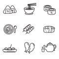 Set of Japanese food icons in black line design Royalty Free Stock Photo