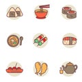 Set of Japanese food icons in linear color design Royalty Free Stock Photo