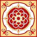 Stained glass window in red color. Abstract flower in square frame. Window on the ceiling in square frame. Vector illustration Royalty Free Stock Photo