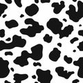 Cow skin texture, black and white spot repeated seamless pattern. Animal print stains. Vector Royalty Free Stock Photo