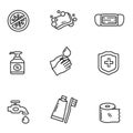 Set of hygiene related icons in black line design Royalty Free Stock Photo