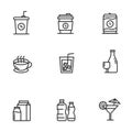 Set of beverage icons in black line design Royalty Free Stock Photo