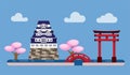 Japan castle famous landmark building travel concept in flat illustration editable vector background