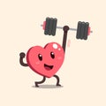 Cartoon heart character doing weight training