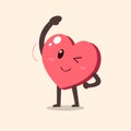 Cartoon heart character doing side bend stretch exercise